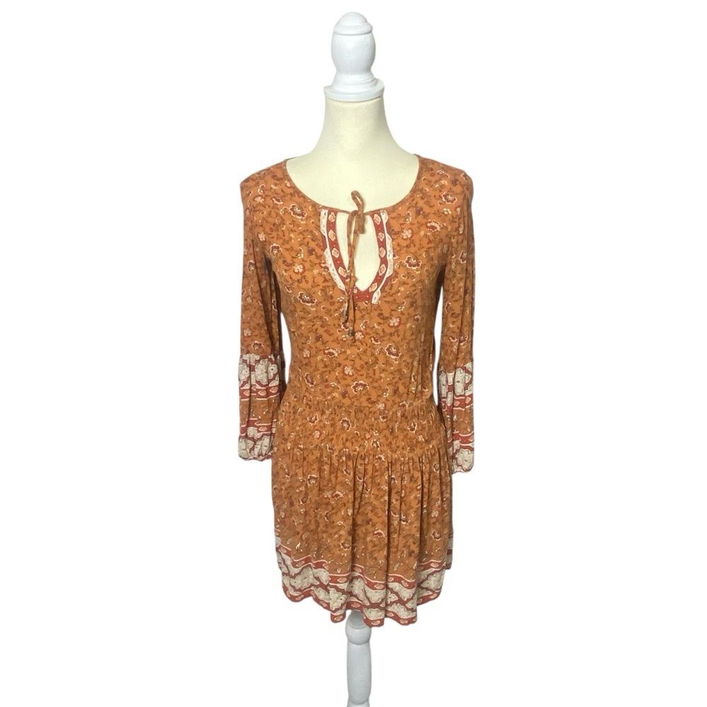 American Eagle Long Sleeve Floral Boho Hippie Mini Dress Women's Size XS